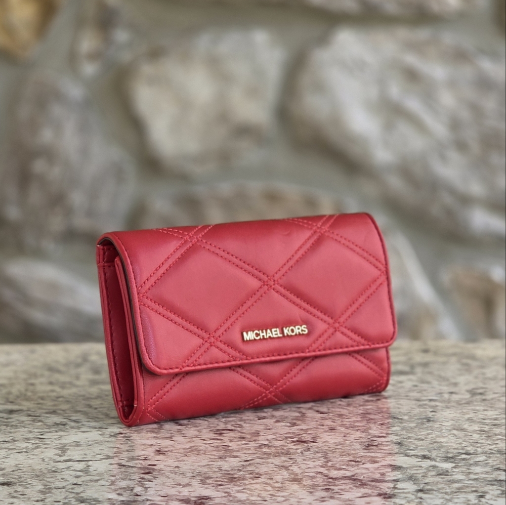 Michael Kors Jet Set Large Trifold Red Wallet